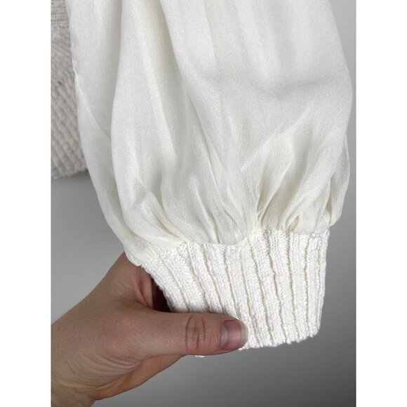 NWT! ANTHROPOLOGIE‎ Sheer Long-Sleeve V-Neck Knit Sweater Ivory Cream Size S - Picture 5 of 11
